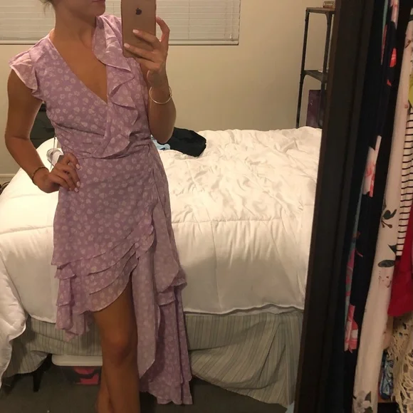 Lulus Asymmetrical Ruffle Hem Wrap Dress - Picture 2 of 2